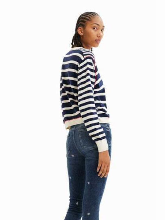 Desigual Women's Long Sleeve Sweater Cotton Striped Blue