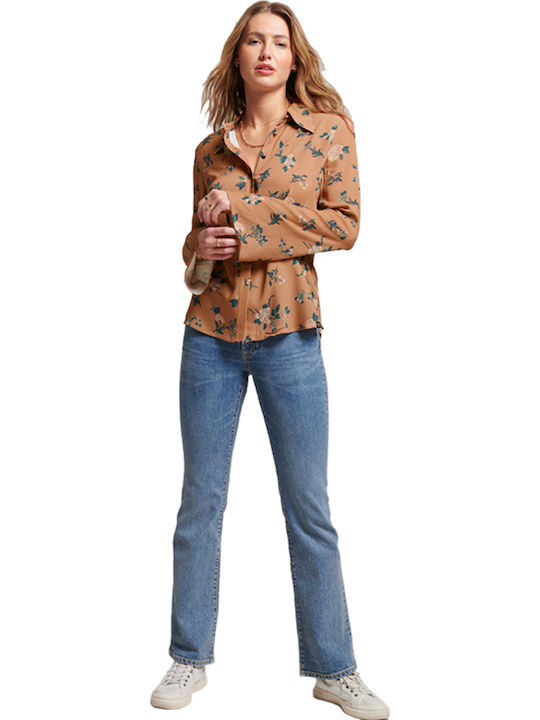 Studios Seventies Women's Floral Long Sleeve Shirt Brown