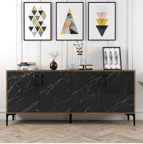 Sideboard Wooden Black Marble 180x35x78cm