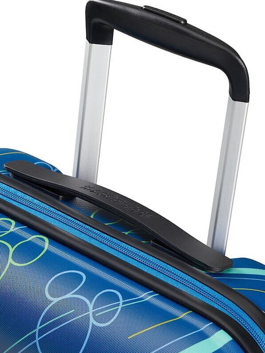 American Tourister Wavebreaker Disney Kids Cabin Hard Blue Suitcase With 4 Wheels Height 55cm