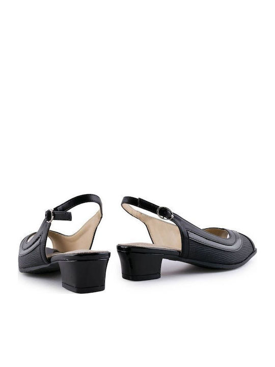 Peep Toe Black Medium Heels with Strap