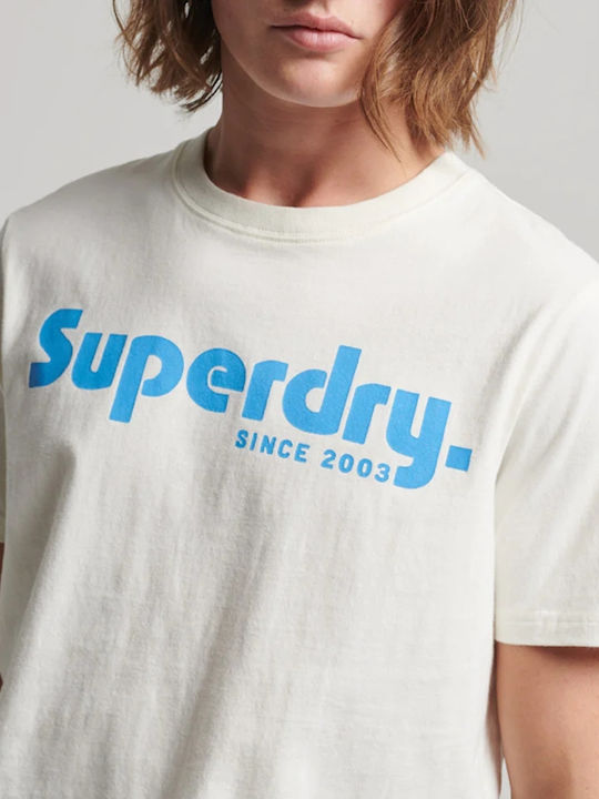 Superdry Bărbați T-shirt Sportiv cu Mânecă Scurtă Alb