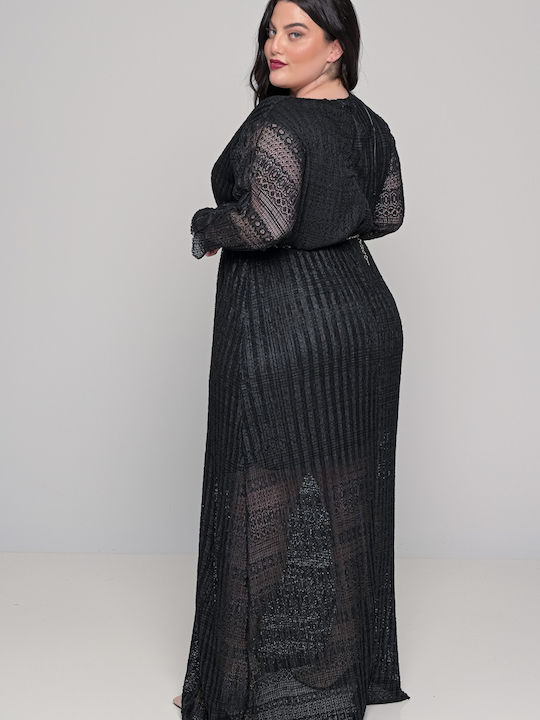 Plus Size Maxi Φόρεμα για Γάμο / Βάπτιση Κρουαζέ Μαύρο