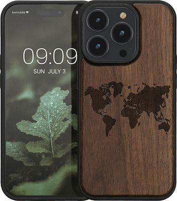 KWmobile Travel Outline Wooden Back Cover Dark Brown (iPhone 14 Pro)