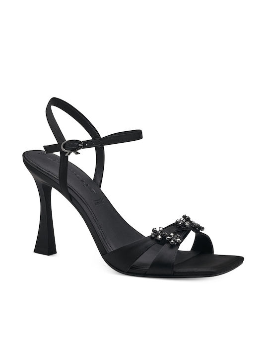 Tamaris Fabric Women's Sandals with Chunky High Heel In Black Colour