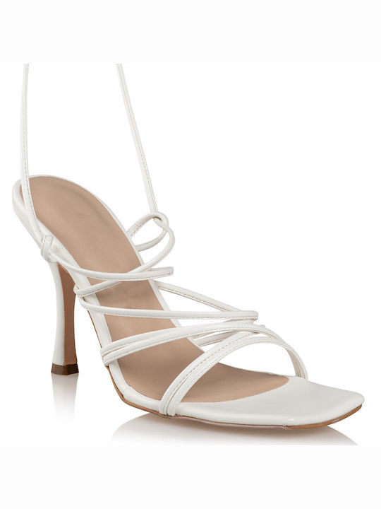 Envie Shoes Women's Sandals with Chunky High Heel In White Colour