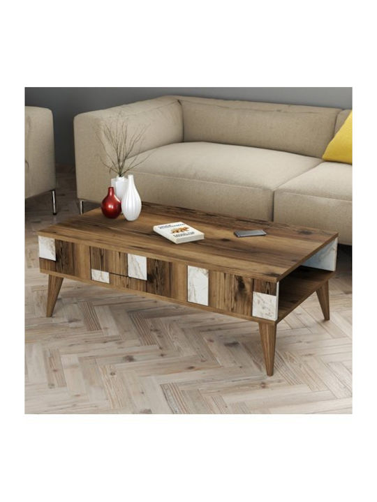 Rectangular Coffee Table Wooden Walnut-White L105xW60xH37.6cm.