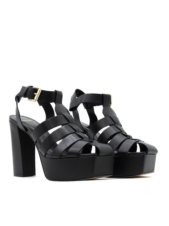 Carrano Leather Women's Sandals with Chunky High Heel In Black Colour