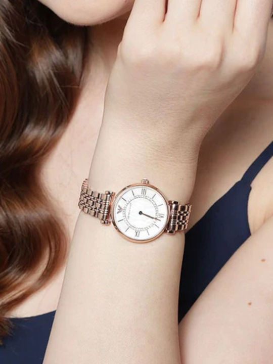 Emporio Armani Gianni Γυναικείο Ρολόι 32mm Μπαταρίας με Ροζ Χρυσό Μεταλλικό Μπρασελέ