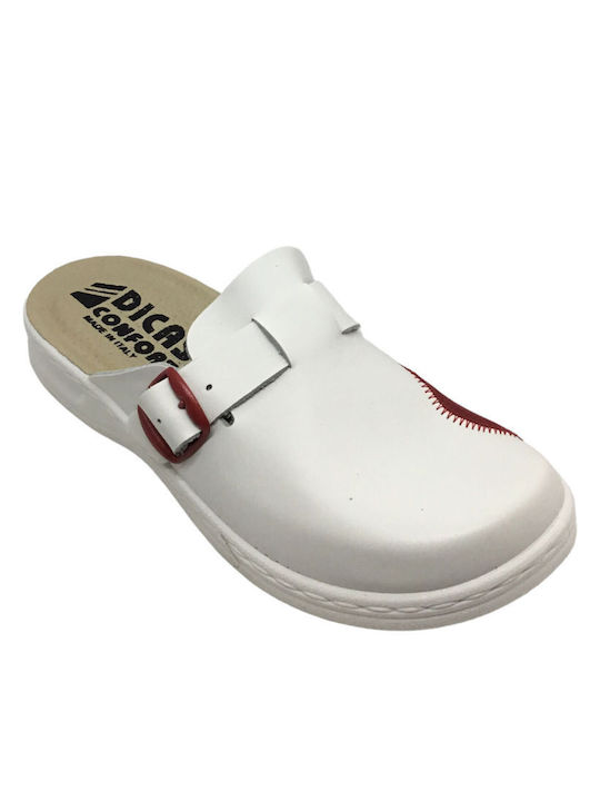 Dicas Leder Winter Damen Hausschuhe White/Red