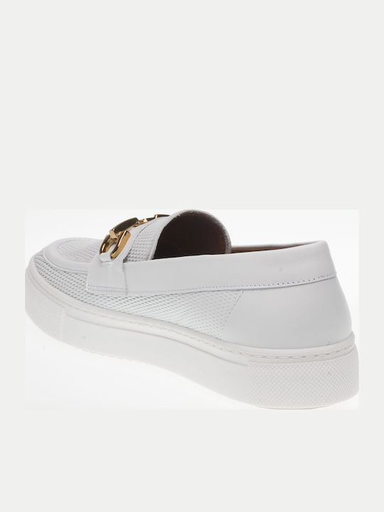 Leather Women's Loafers in White Color