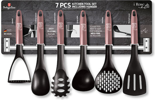 Berlinger Haus Plastic Cooking Utensil Set with Base Black i Rose Collection 7pcs