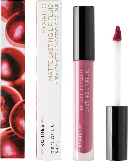 Korres Morello Matte Lasting Lip Fluid Дълготраен Течен Червило Матов 72 Попсикола с боровинки 3.4мл