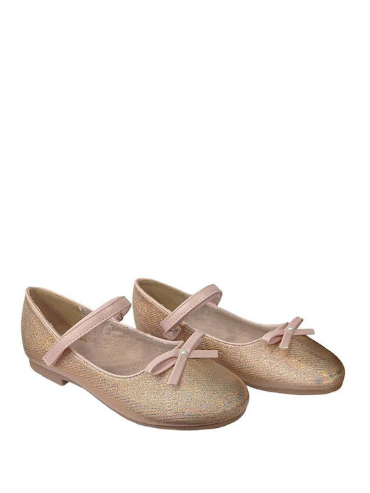 IQ Shoes Παιδικές Μπαλαρίνες με Σκρατς από Συνθετικό Δέρμα Χρυσές Athina