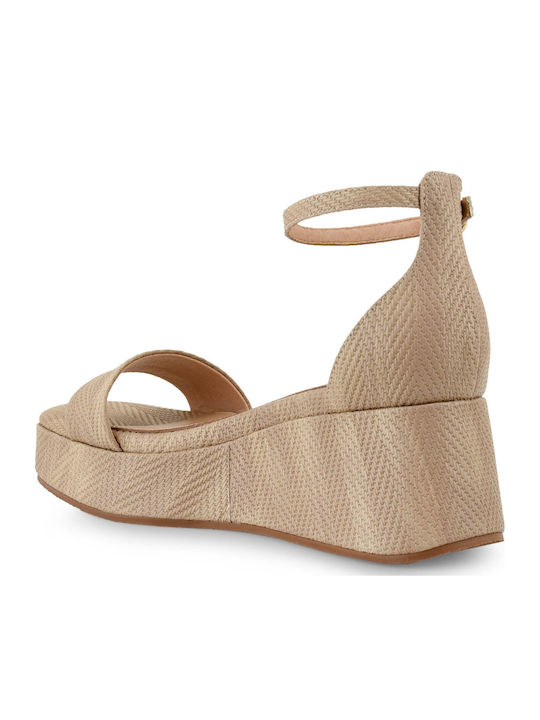 Mandy Women's Synthetic Leather Ankle Strap Platforms Nude
