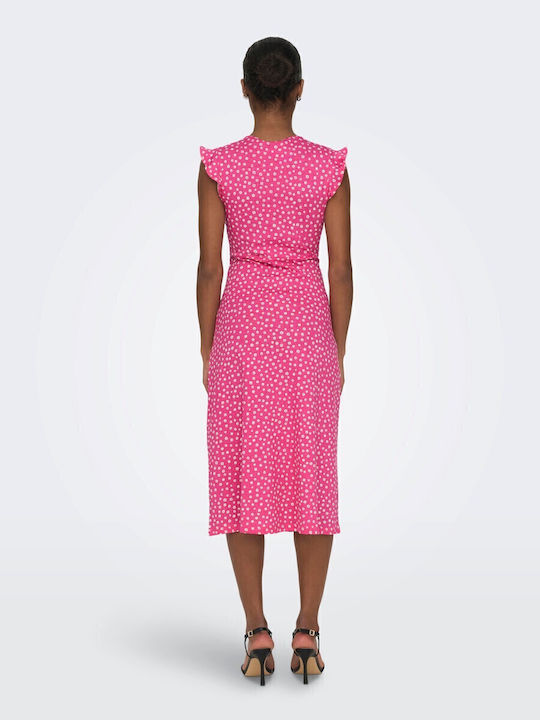 Sommer Midi Kleid Wickel mit Rüschen Fuchsie