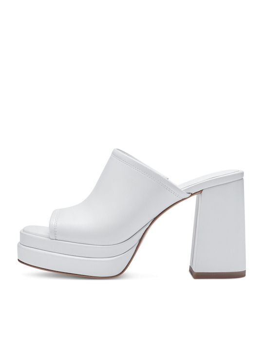 Mules with Chunky High Heel in White Color