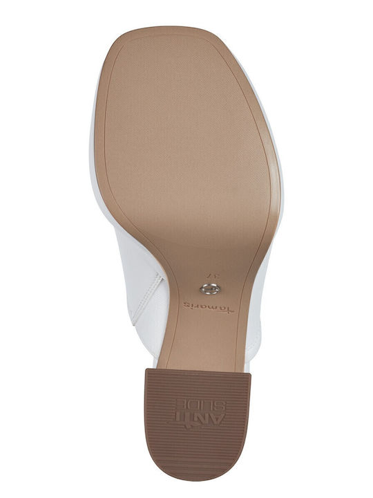 Mules with Chunky High Heel in White Color