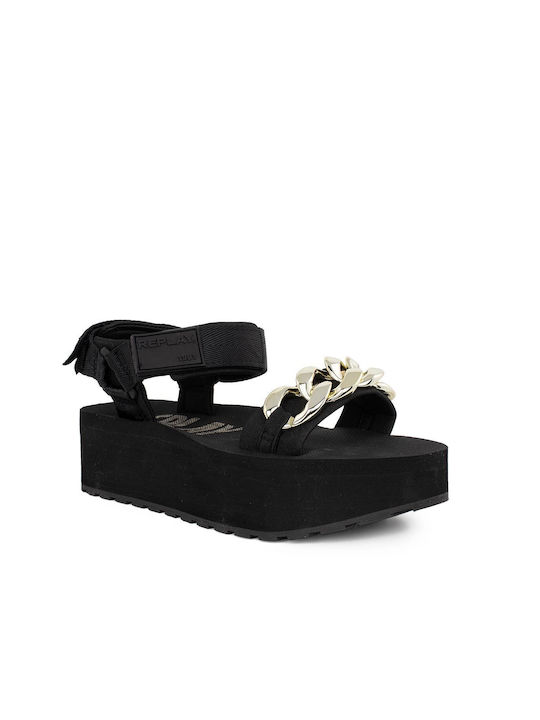 Replay Damen Flache Sandalen Flatforms in Schwarz Farbe