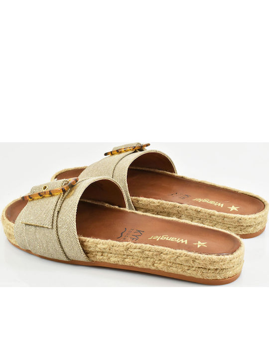 Leather Women's Flat Sandals in Beige Color
