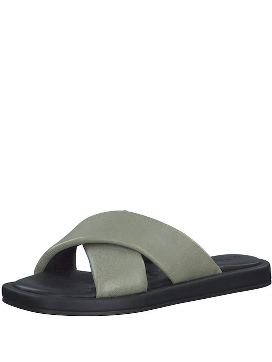 Tamaris Leather Women's Flat Sandals in Green Color