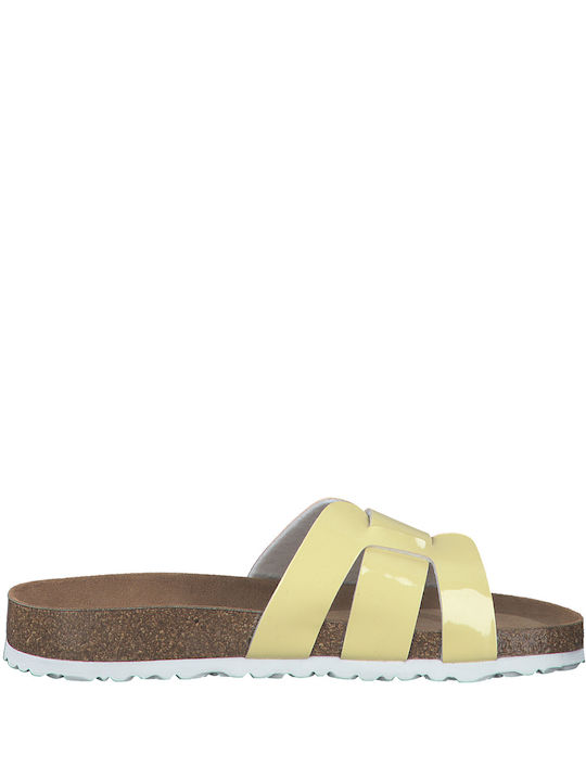 Tamaris Leather Women's Flat Sandals in Yellow Color