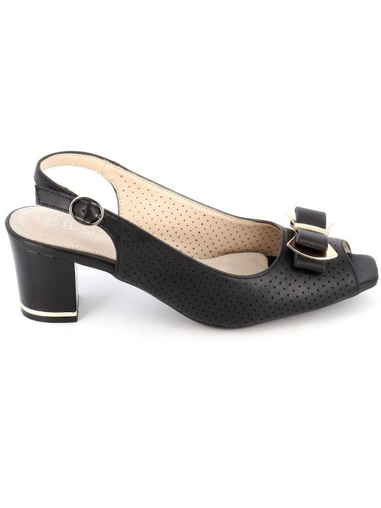 B-Soft Leather Heel with Strap Black