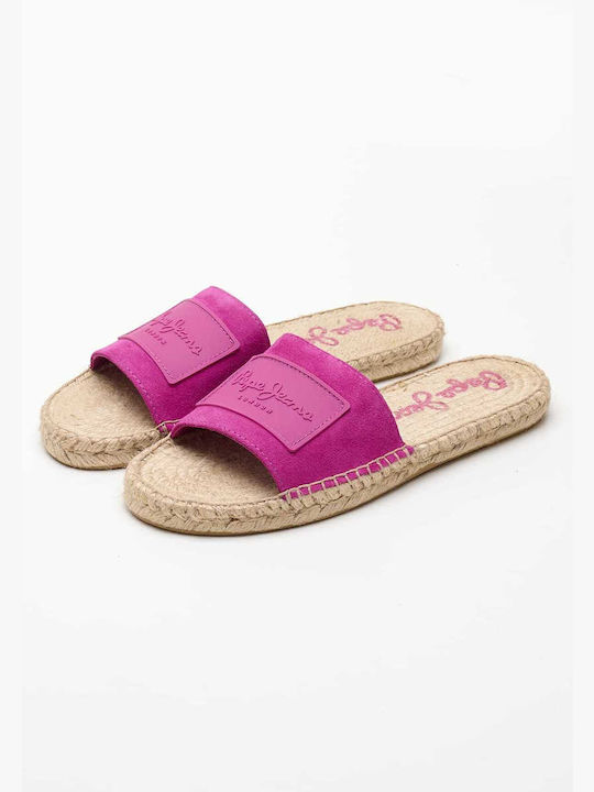 Pepe Jeans Leather Women's Flat Sandals In Fuchsia Colour