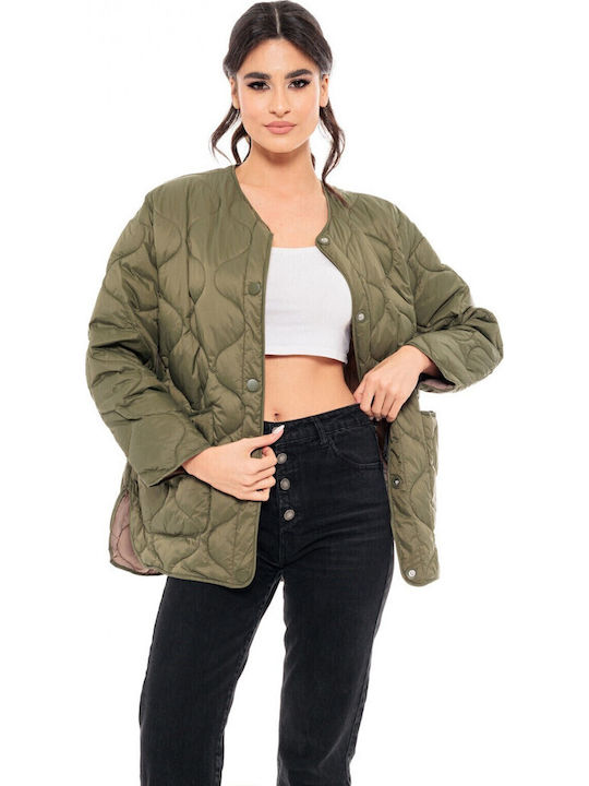 -16 Kurz Damen Puffer Jacke für Winter Khaki