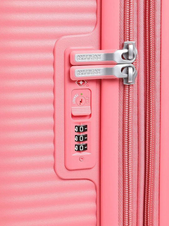 American Tourister Soundbox Large Hard Suitcase Sunkissed Coral With 4 Wheels Height 77cm
