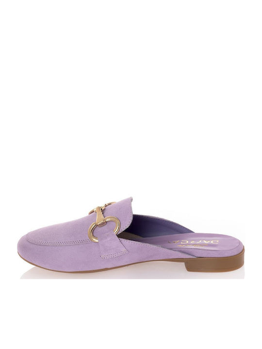 Day2day Flat Suede Mules in Lilac Color