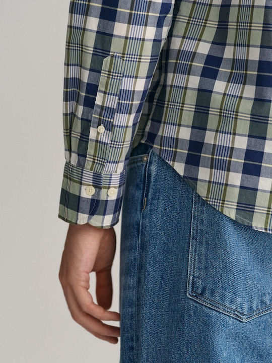 Long-sleeved Cotton Shirt Checked Khaki