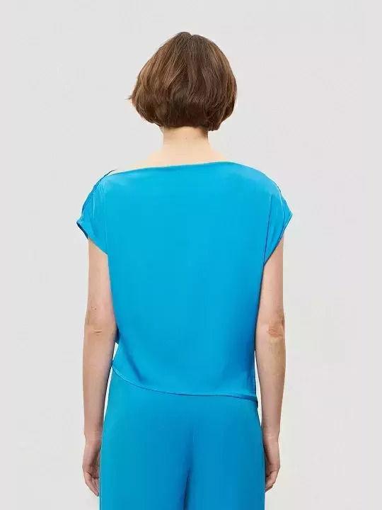 Desiree Damen Sommer Bluse Kurzärmelig Drapierung Blau