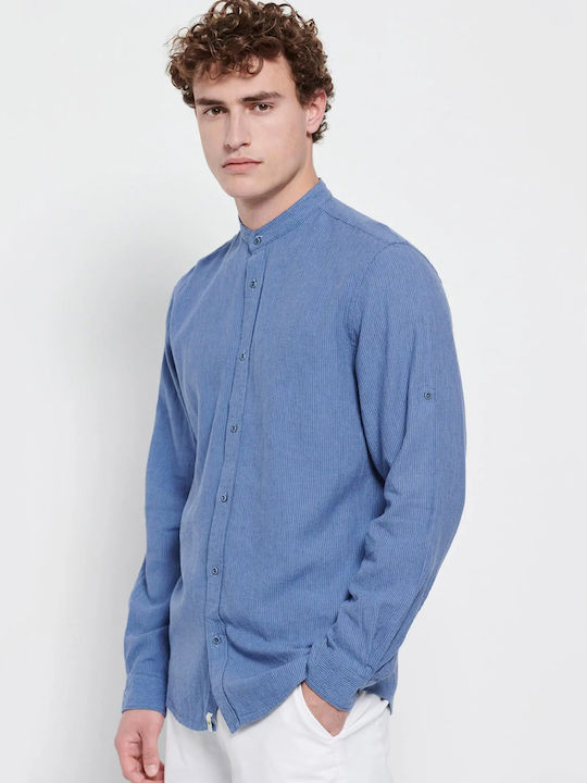 FBM007-07605 Long-sleeved Linen Shirt Striped Indigo Blue