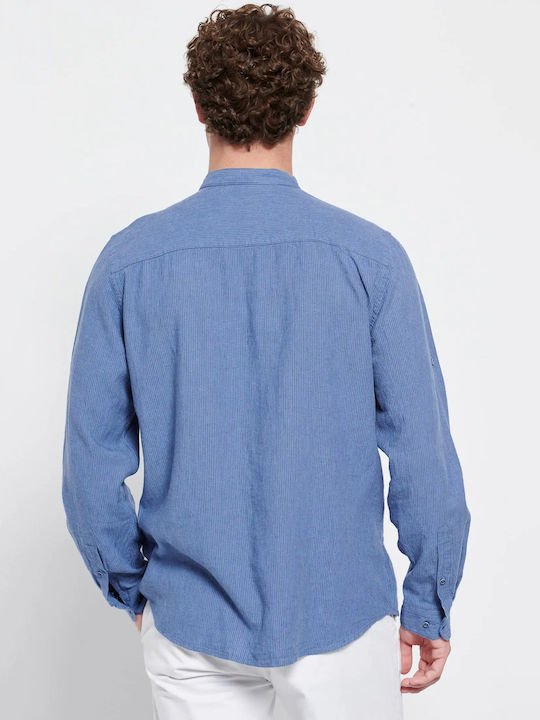 FBM007-07605 Long-sleeved Linen Shirt Striped Indigo Blue