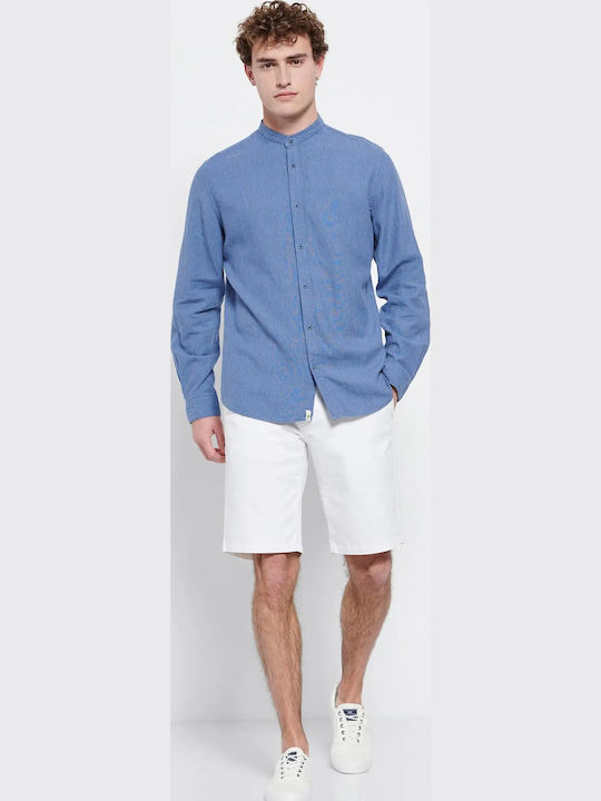 FBM007-07605 Long-sleeved Linen Shirt Striped Indigo Blue