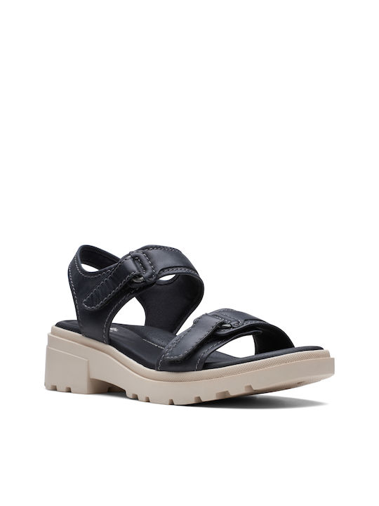 Clarks Leder Damen Flache Sandalen in Schwarz Farbe