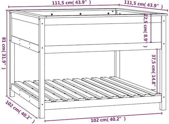 vidaXL Кутия за саксии Дърво Сив 111.5x111.5x81см.