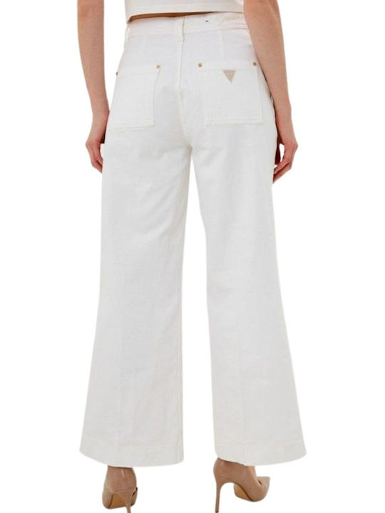 Guess Dakota Γυναικεία Υφασμάτινη Παντελόνα σε Wide Γραμμή σε Λευκό Χρώμα