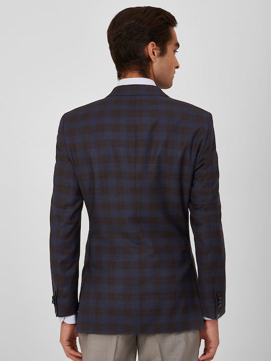 Modern fit Kaiserhoff Blue Checkered Small Pattern Evening, All Day, Business Jacket