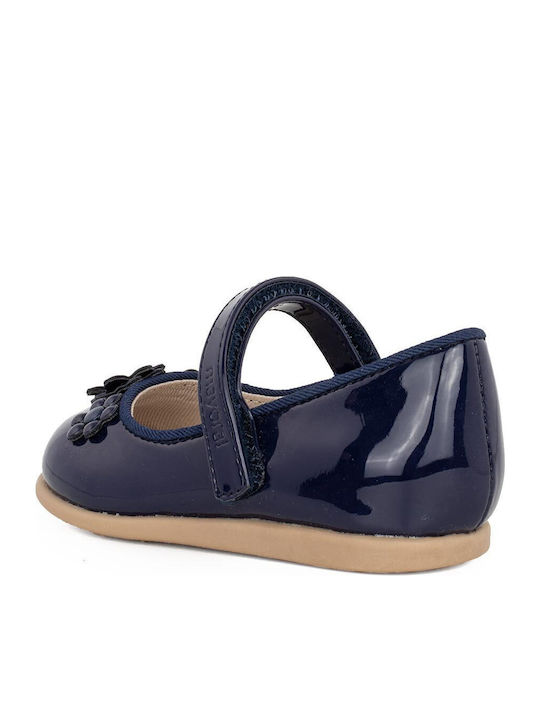 Kids Leather Ballerinas with Elastic Strap Blue