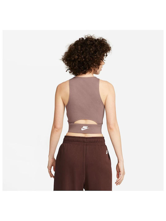 Nike Γυναικείο Αθλητικό Crop Top Αμάνικο Καφέ Καφέ