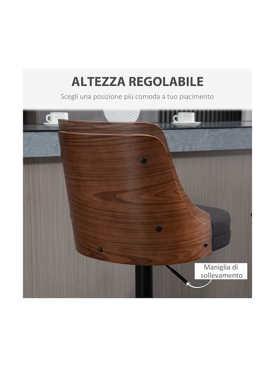 Hocker Bar mit Rückenlehne & Höhenverstellbar Black / Walnut 2Stück 47.5x50x93.5cm