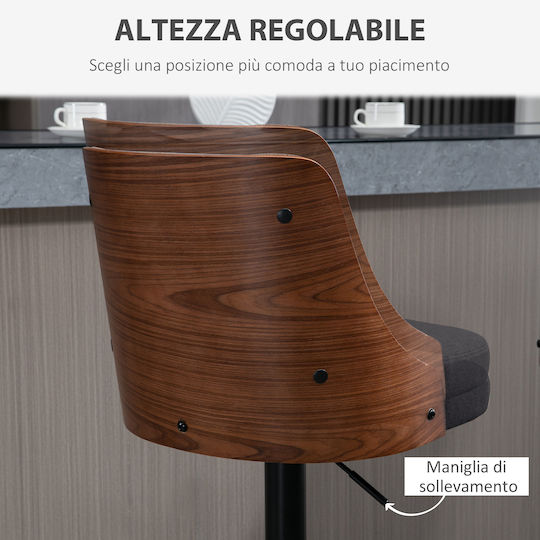 Hocker Bar mit Rückenlehne & Höhenverstellbar Black / Walnut 2Stück 47.5x50x93.5cm