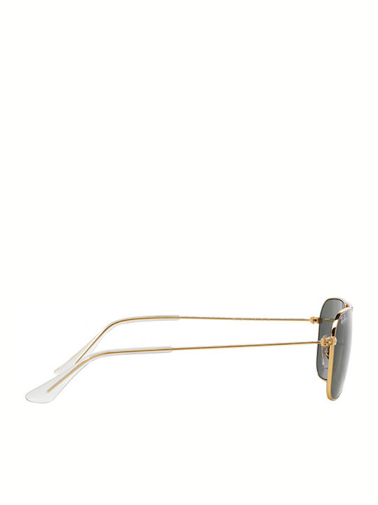 Ray Ban Caravan Unisex Sunglasses with Gold Metal Frame and Green Lens RB3136 001