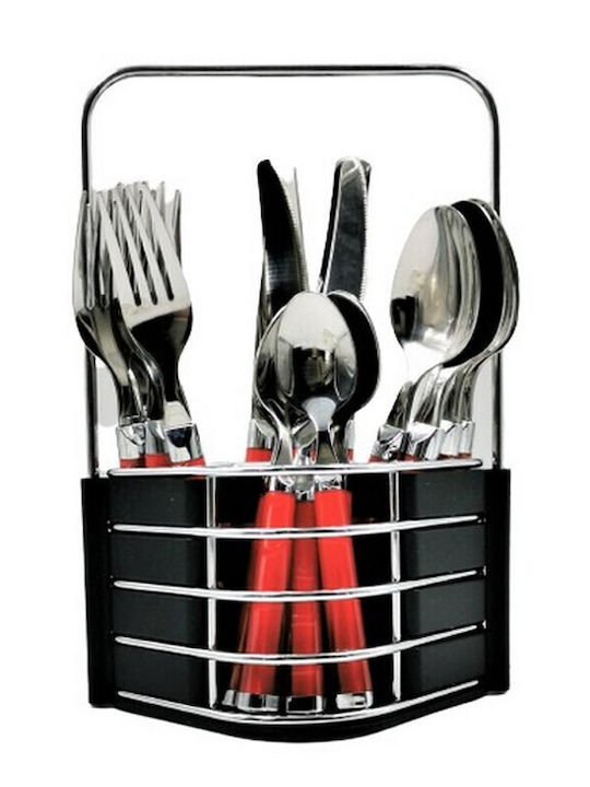 Καρβούνης 24-Piece Stainless Steel 18/10 Red Cutlery Set