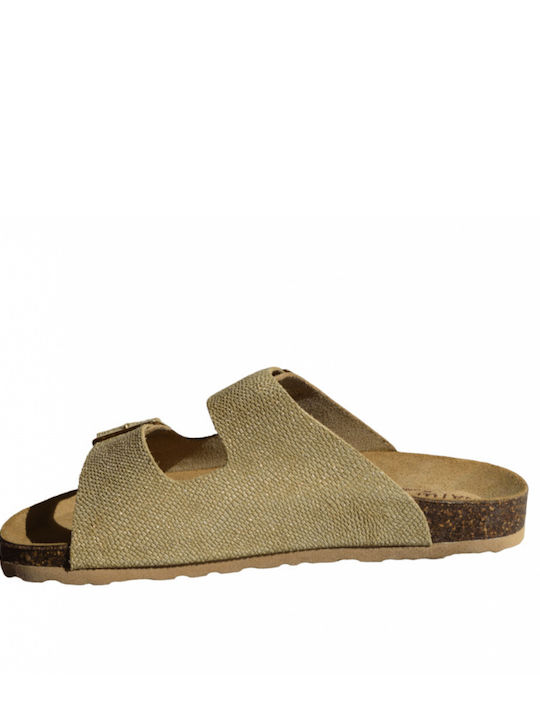 Leder Flache Sandalen für Damen in Beige Farbe