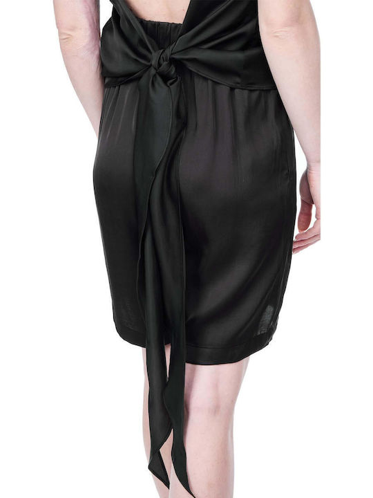 Women's Summer Crop Top Satin with Straps Black
