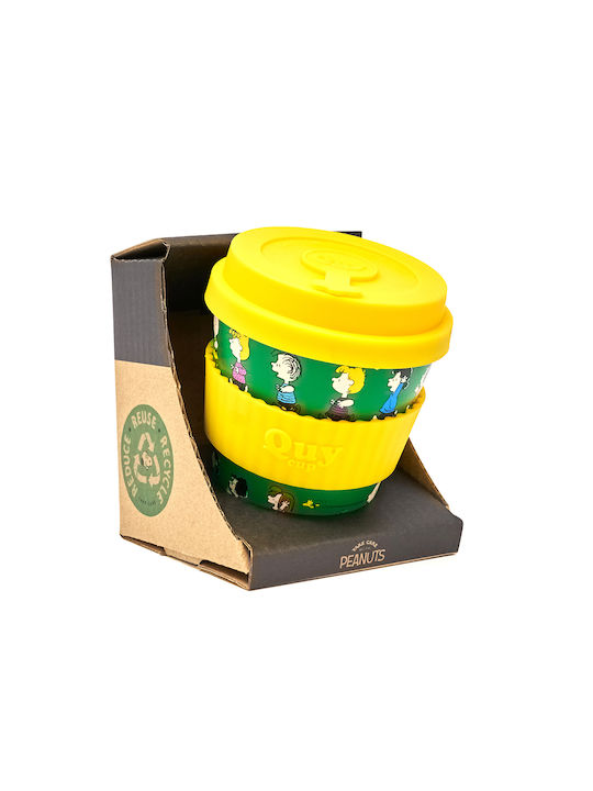 QuyCup Snoopy Cană Plastic cu Capac Verde 250ml 1buc