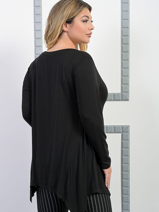 Honey Damen Longshirt Langarm Schwarz